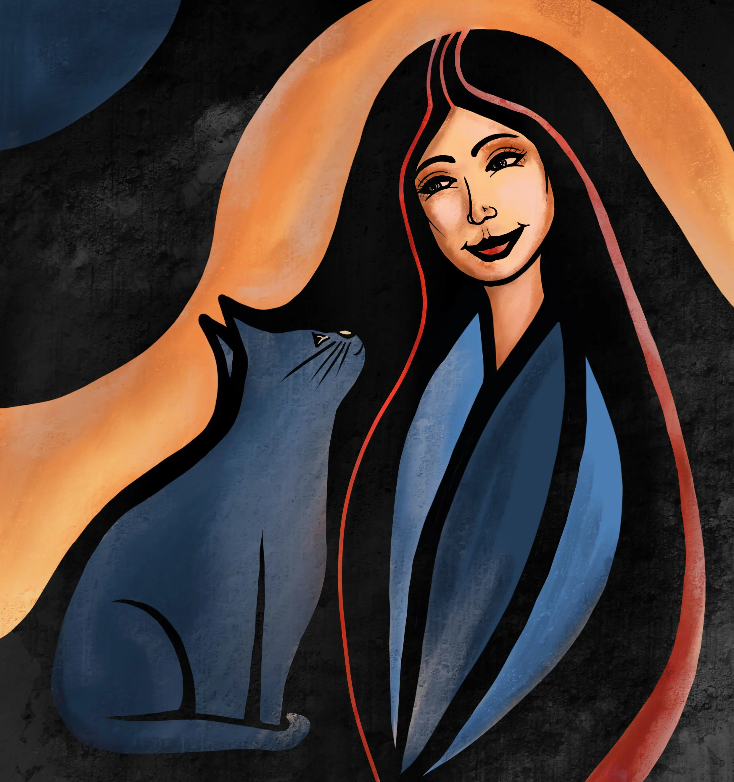 Woman and
                Cat